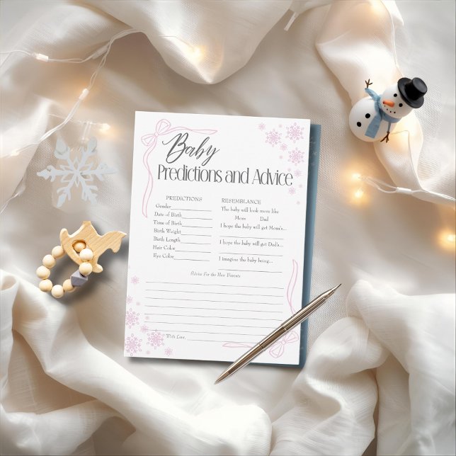 Carte de prédictions et de conseils pour bébé rose (Snow Coquette pink Baby Predictions & Advice Card)