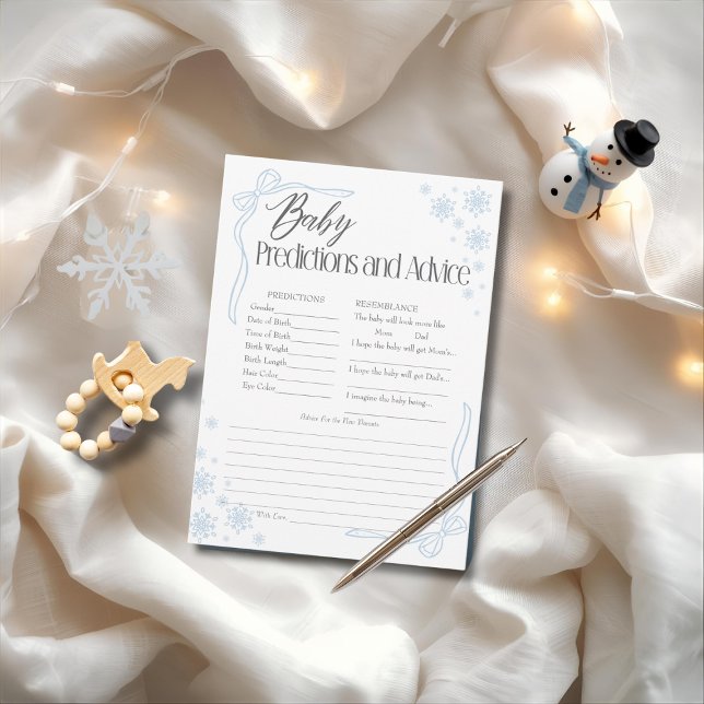 Carte de prédictions et de conseils pour bébé Snow (Snow Coquette Blue Baby Predictions & Advice Card)