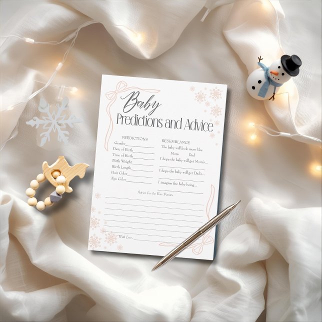 Carte de prédictions et de conseils pour bébé Snow (Snow Coquette Taupe Baby Predictions Advice Card)