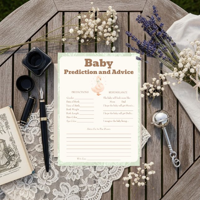 Carte de prédictions et de conseils Silly Goose Gr (Silly Goose Green Baby Predictions & Advice Card)