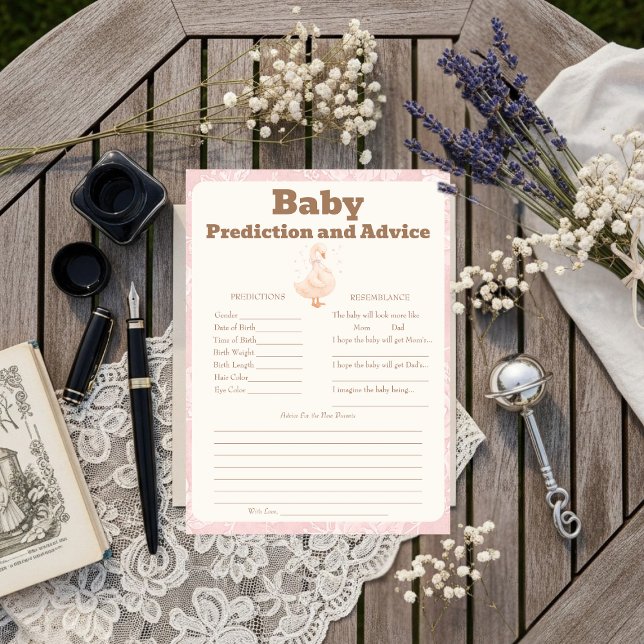 Carte de prédictions et de conseils Silly Goose Ro (Silly Goose Pink Baby Predictions & Advice Card)