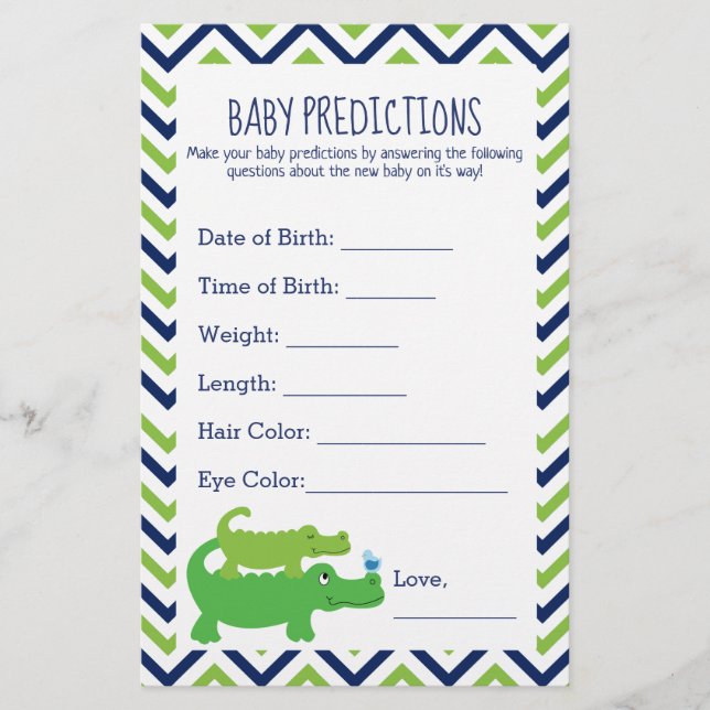 Carte de prédictions pour Baby Shower Crocodile Pr (Devant)
