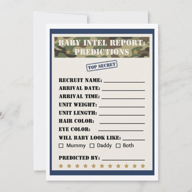 Carte de prédictions pour Baby Shower Militaire (Devant)
