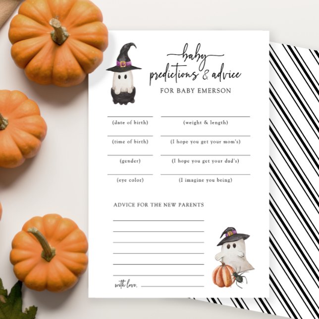 Carte de prédictions pour bébé Halloween noire (A Little Boo Baby Shower Invitation Baby Predictions and Advice Card Fall Autumn Halloween)