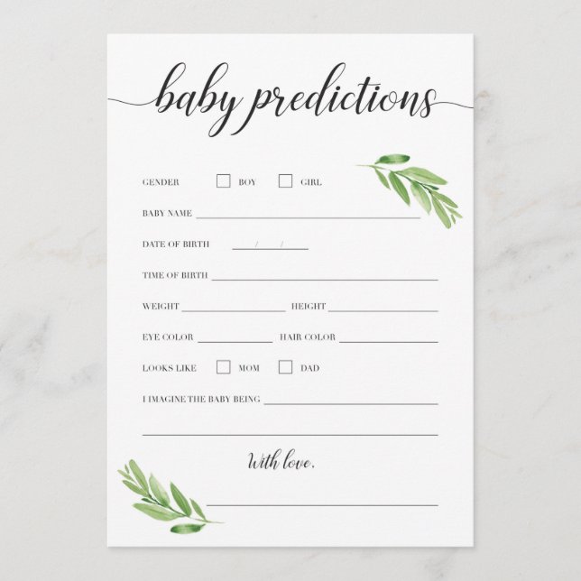 Carte de prédictions pour bébé pour la verdure Bab (Devant)