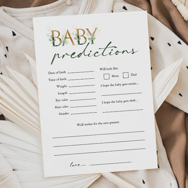 Carte de prédictions pour bébés Baby shower verdur (Créateur téléchargé)