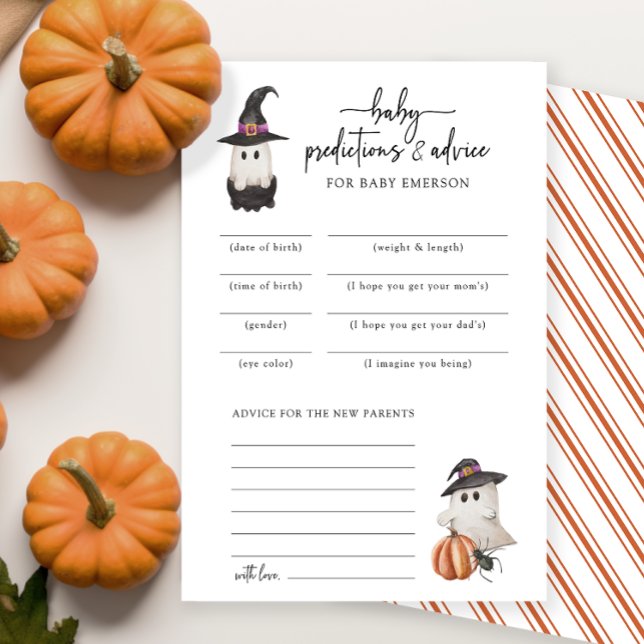Carte de prédictions pour bébés Halloween (A Little Boo Baby Shower Invitation Baby Predictions and Advice Card Fall Autumn Halloween Orange)
