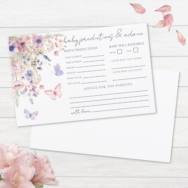 Carte de prédictions pour le papillon fleur sauvag (Wildflower Butterfly Baby Advice Predictions Card )