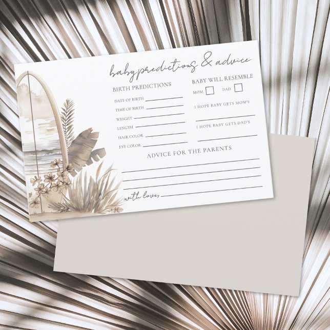 Carte de prédictions pour une baby shower Boho Bea (Boho Beach Baby Shower Advice Predictions Card)
