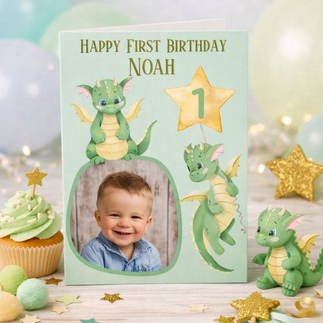 Carte de premier anniversaire pour garçon au drago (Créateur téléchargé)