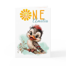 Carte de première année d'anniversaire d'oiseau d'