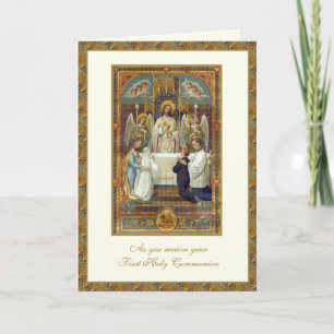 Carte de première communion catholique Jésus Anges
