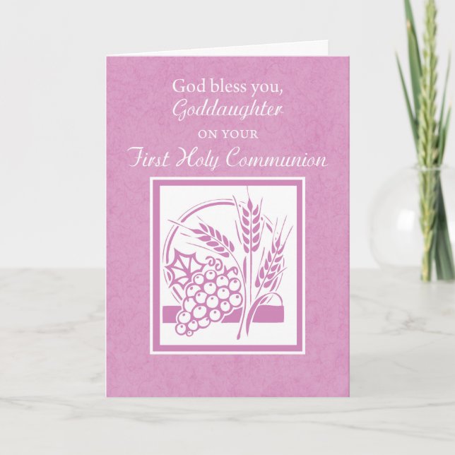 Carte de première communion pour filleule, rose (Devant)