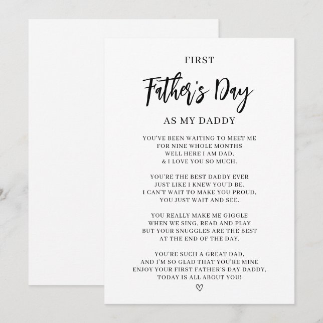 Carte de première Fête des pères du bébé (Devant / Derrière)