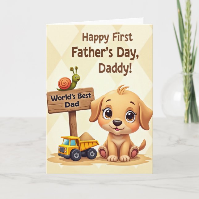 Carte de première fête des pères pour chiot (Devant)
