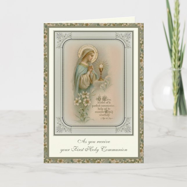 Carte de Première Sainte Communion Vierge Marie Eu (Devant)