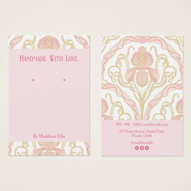 Carte de Présentation Art Nouveau Florale Rose Pâl (Devant & derrière)