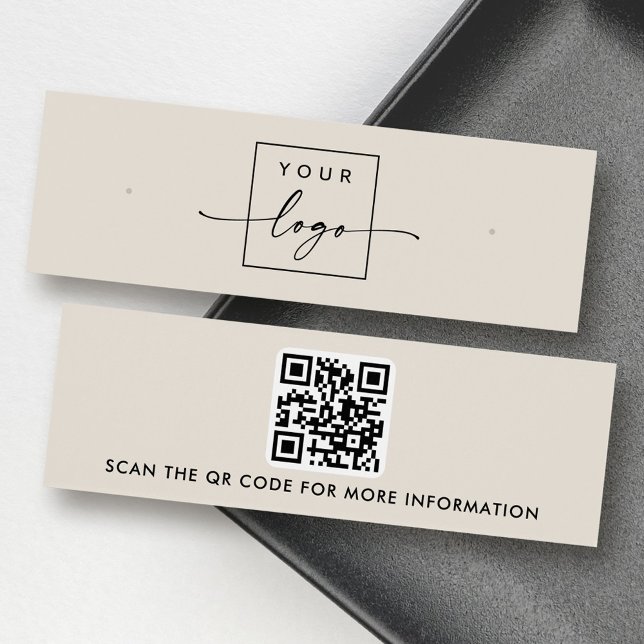 Carte de présentation de boucle d'oreille à logo a (Logo QR code light tan stud earring display card)