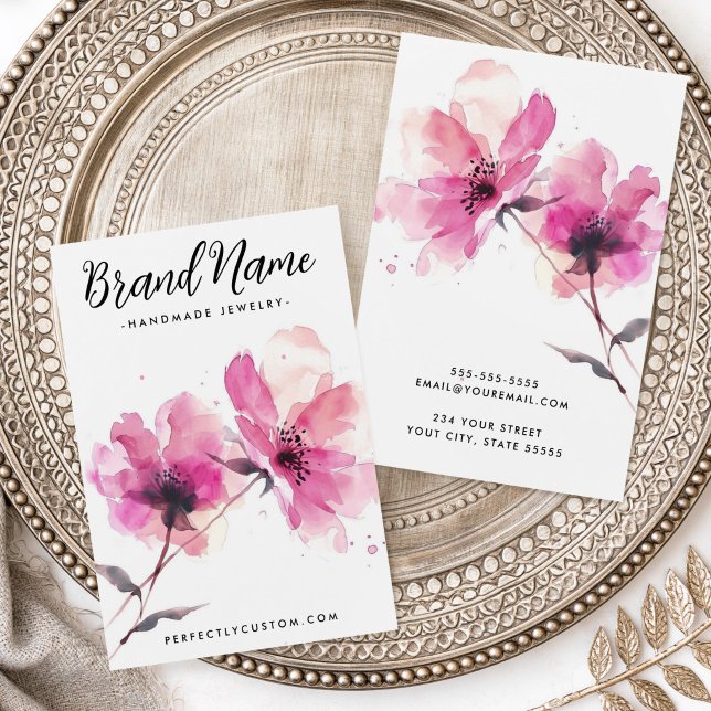 Carte de présentation de boucles d'oreilles à fleu (Pink watercolor flowers earring card)