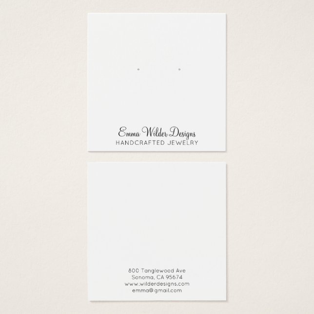 Carte de présentation de boucles d'oreilles minima (Devant & derrière)