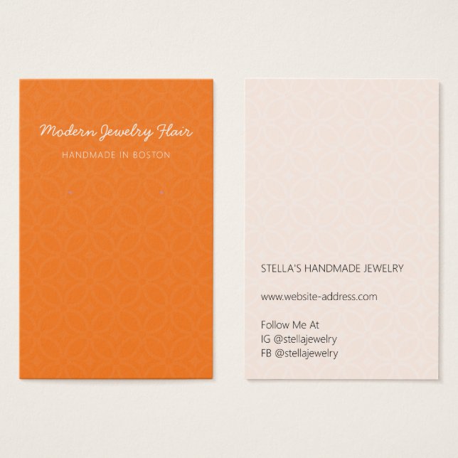 Carte de Présentation de Boucles d'Oreilles Orange (Devant & derrière)