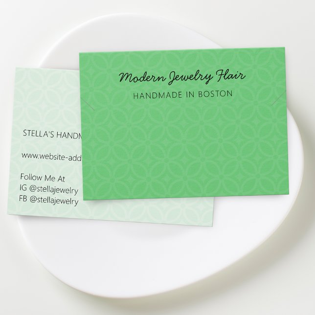 Carte de présentation de bracelet de collier vert  (Modern Pattern Green Necklace Display Card)