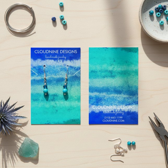Carte de présentation de collier avec boucles d'or (Aqua Blue Earring Necklace Jewelry Display Card
)