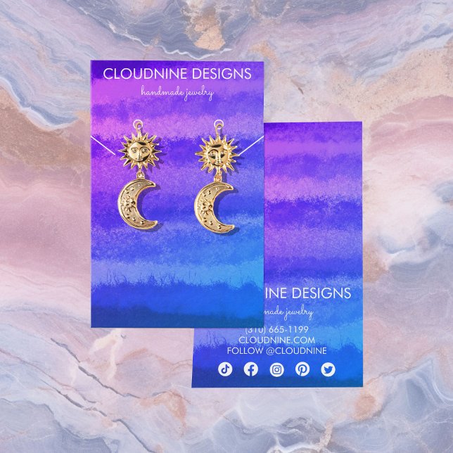 Carte de présentation de collier et boucle d'oreil (Purple Blue Social Icons Earring Necklace Jewelry Display Card
)