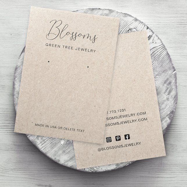 Carte de présentation d'oreilles en papier kraft f (Personalized Rustic Faux Kraft Paper Earring Display Card)