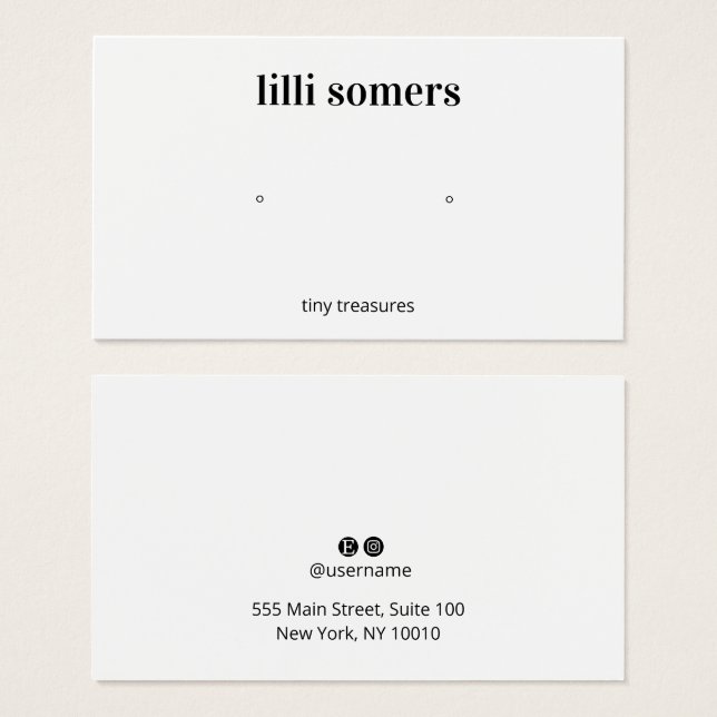 Carte de présentation pour boucles d'oreilles blan (Devant & derrière)
