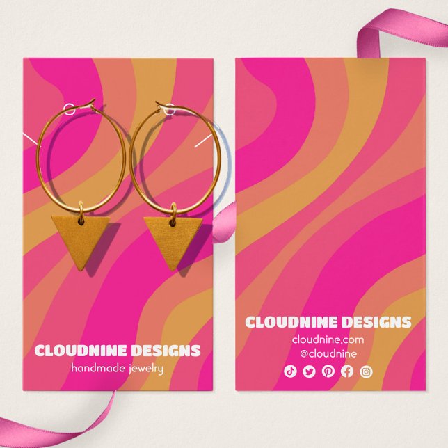 Carte de présentation pour boucles d'oreilles et c (Pink Yellow Retro Wave Earring Necklace Jewelry Display Card
)