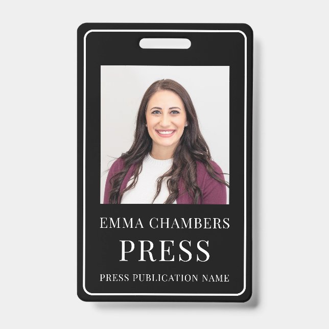 Carte de presse photo Badge noir blanc (Face)