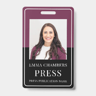 Carte de presse photo bordeaux noir Badge ID
