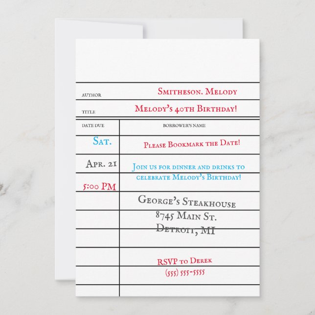 Carte de prêt de bibliothèque personnalisée pour f (Devant)