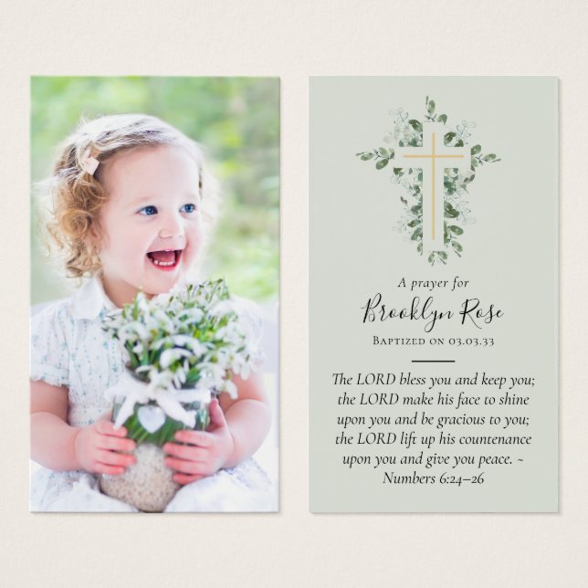 Carte de prière Baptême photo complète (Devant & derrière)