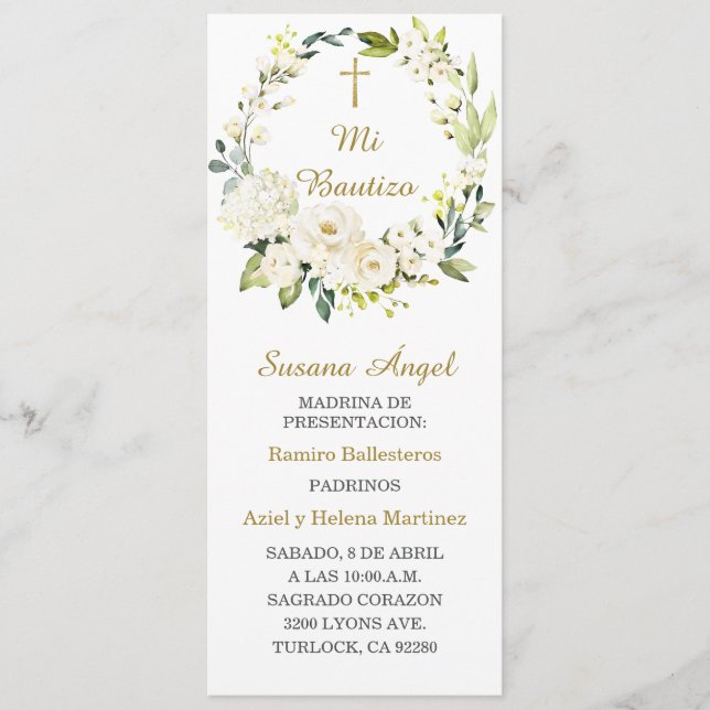 Carte de prière baptisée personnalisée en espagnol (Devant)