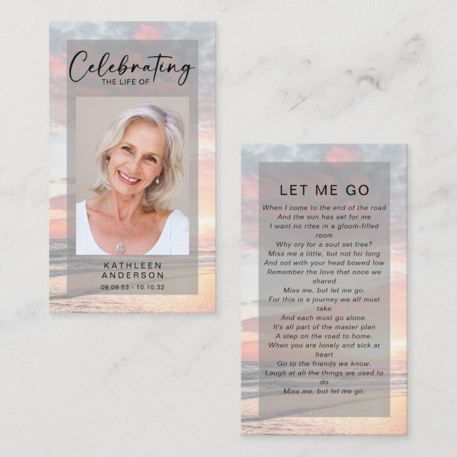 Carte de prière commémorative | Coucher de soleil  (Devant / Derrière)