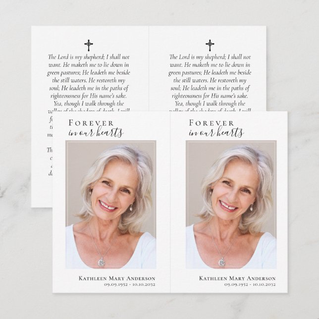 Carte de prière commémorative de 4,25 po x 2,75 po (Devant / Derrière)