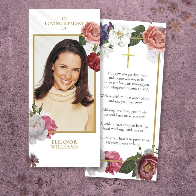 Carte de prière commémorative de photo de deuil fl (Floral Funeral Memorial Photo Prayer Card)