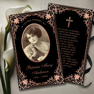 Carte de prière commémorative de script rose noir