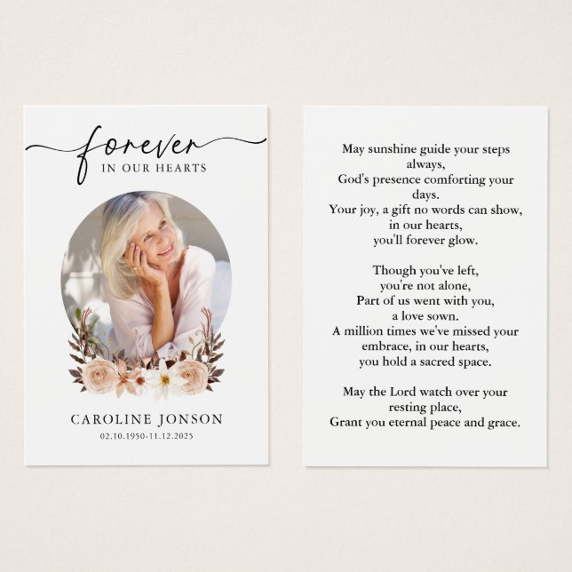 Carte de prière commémorative des funérailles flor (Devant & derrière)