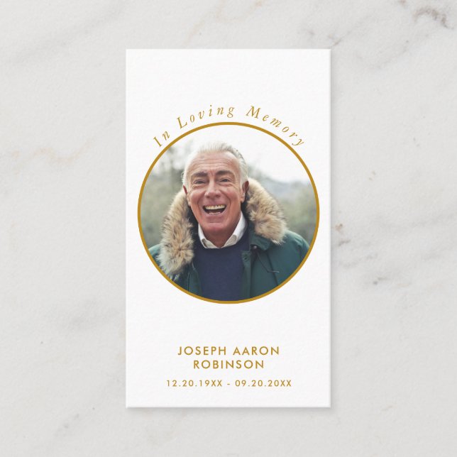 Carte de prière commémorative en or simple photo f (Devant)