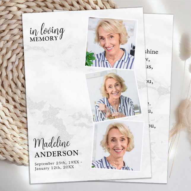 Carte de prière commémorative moderne 3 photos Mar (Créateur téléchargé)