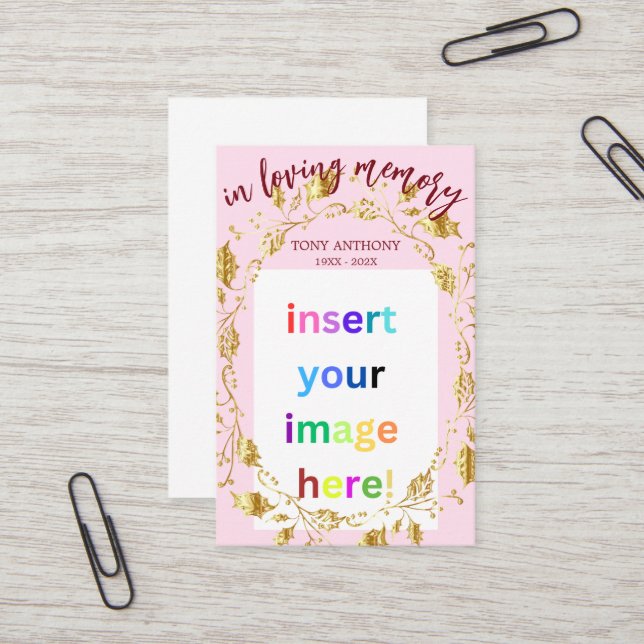 Carte de prière commémorative personnalisée (Devant/Arrière en situation)