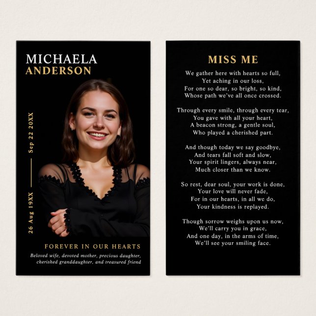 Carte de prière commémorative photo moderne élégan (Devant & derrière)