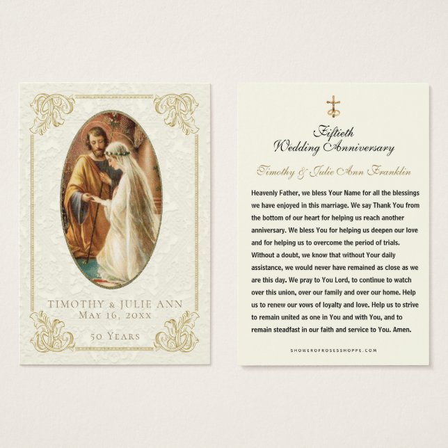 Carte de prière d'anniversaire de mariage catholiq (Devant & derrière)