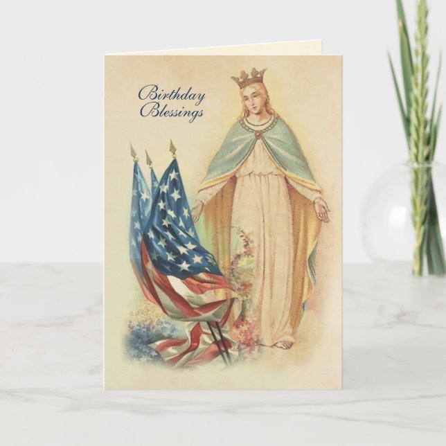 Carte de prière d'anniversaire Drapeau Vierge Mari (Devant)