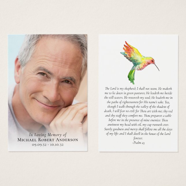 Carte de prière de colibri pleine photo (Devant & derrière)