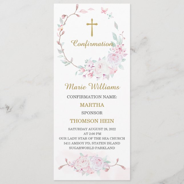 Carte de prière de confirmation rose personnalisée (Devant)