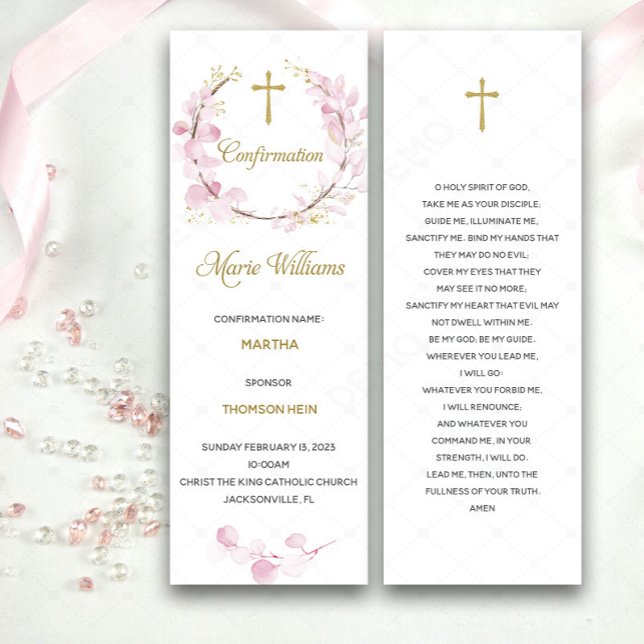 Carte de prière de confirmation rose personnalisée (Créateur téléchargé)